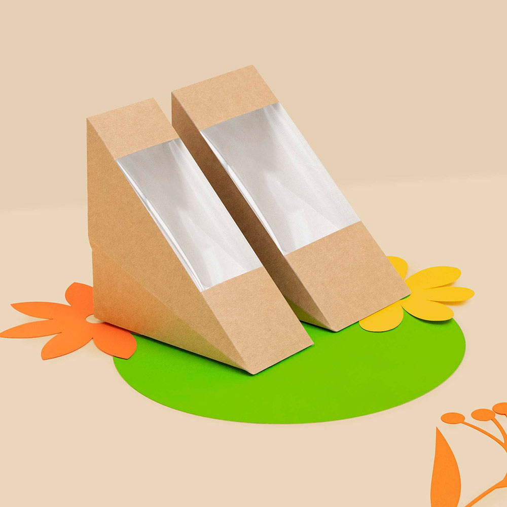 Caja Cartón Sandwich 360 cc con ventana PLA - Take Away 50 uds