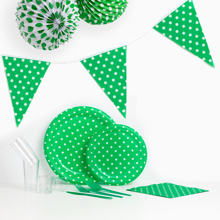 Guirnalda Banderines Plástico Feria 10 Banderas de Lunares en 3,6 m Verde
