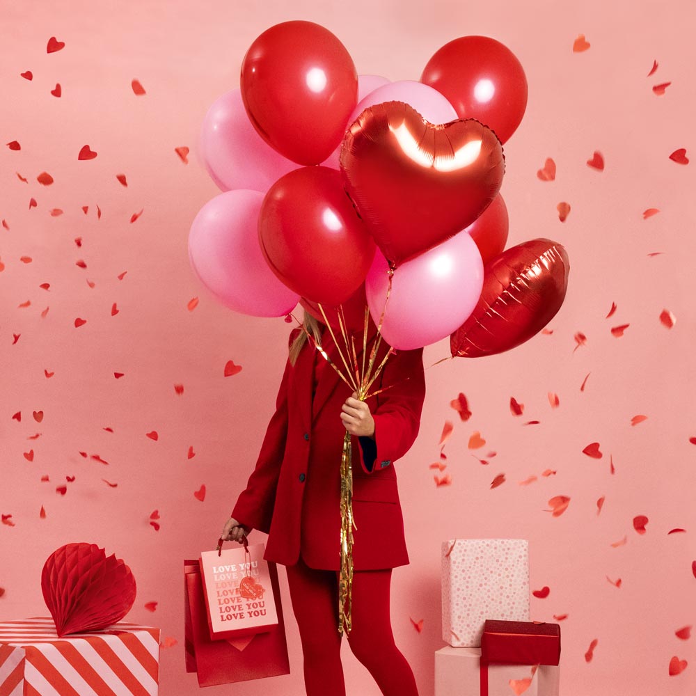 Set 12 Cañones Confeti Corazones 60 cm Rojo (12 uds)