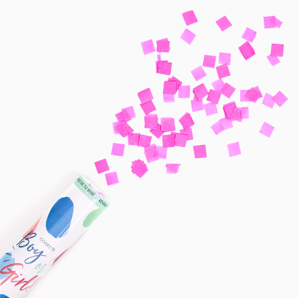 Set 12 Cañones Confeti Cuadrado Biodegradable 30 cm Revelación Género Rosa (12 uds)