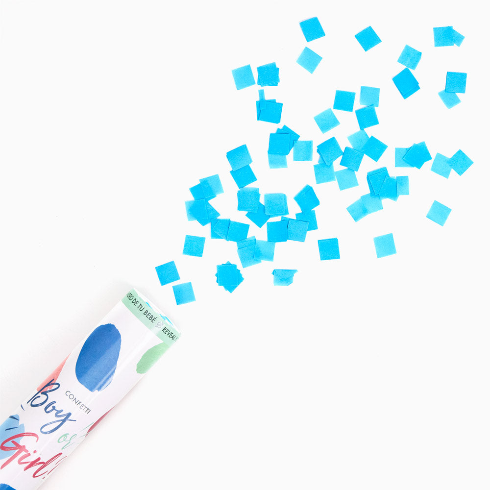 Set 12 Cañones Confeti Cuadrado Biodegradable 30 cm Revelación Género Azul (12 uds)