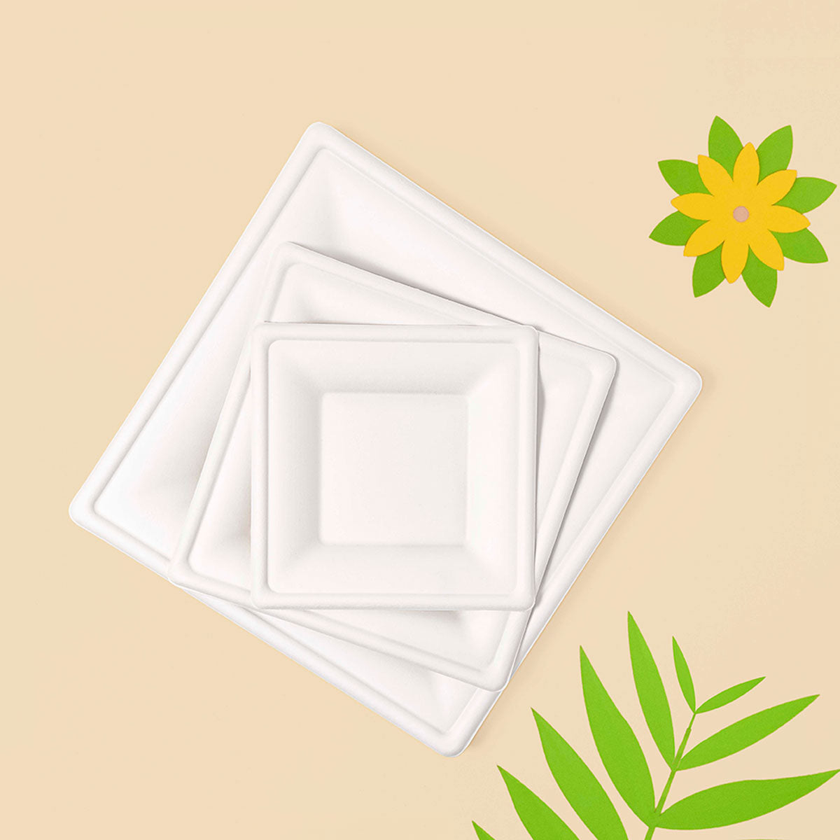 Plato Llano Cuadrado Postre Caña de Azúcar 17 x 17 cm Blanco (150 uds)