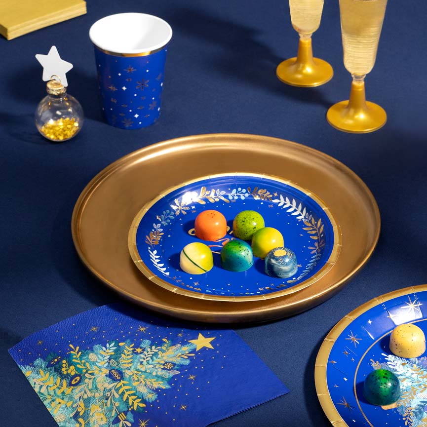 Plato Postre Navidad Azul Noche