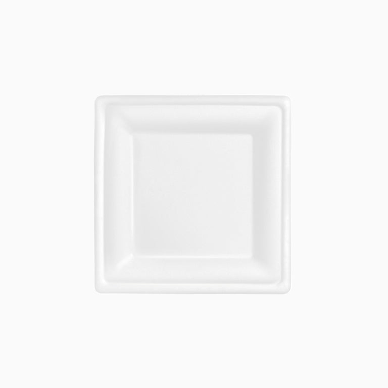 Plato Caña de Azúcar Llano Cuadrado Postre 17x 17 cm Blanco 50 uds
