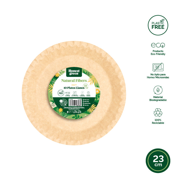 Plato Cartón Llano Redondo Ø 23 cm Kraft