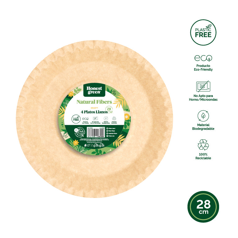 Plato Cartón Llano Redondo Ø28 cm Kraft 4 uds