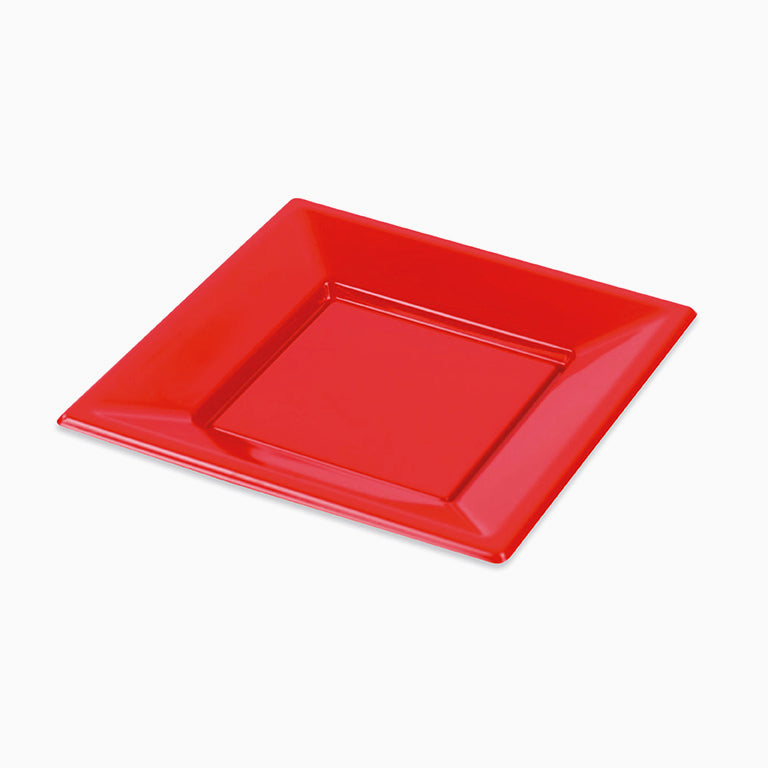 Plato Plástico Reutilizable PS Llano Cuadrado 23 x 23 cm Rojo 5 uds