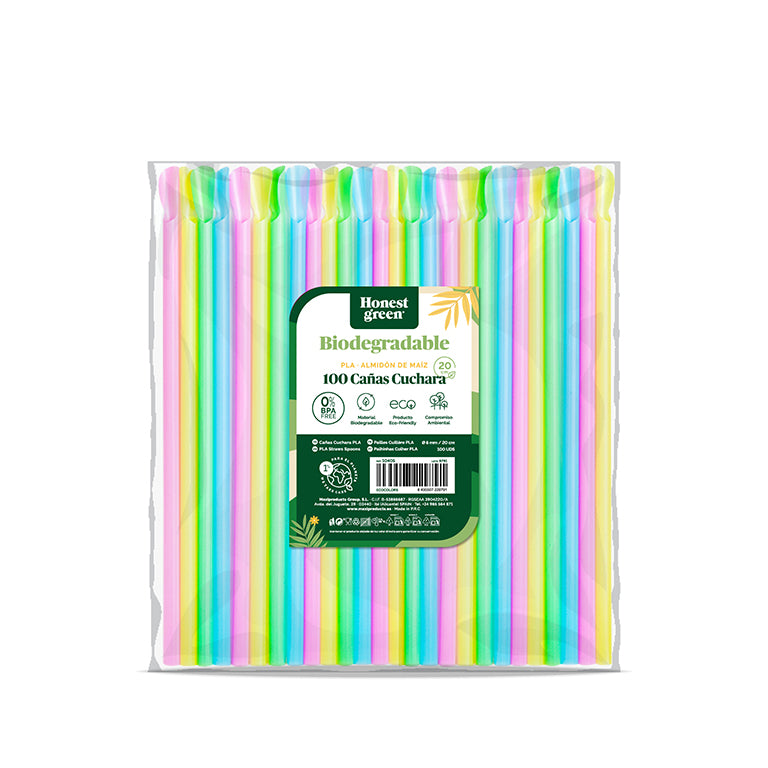 Pajitas PLA Cuchara 20 cm 100 Uds Multicolor