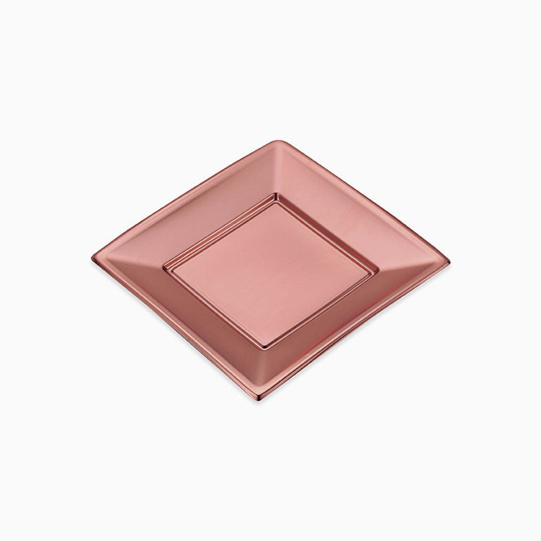 Plato Plástico Llano Cuadrado Metalizado Oro Rosa 17 cm