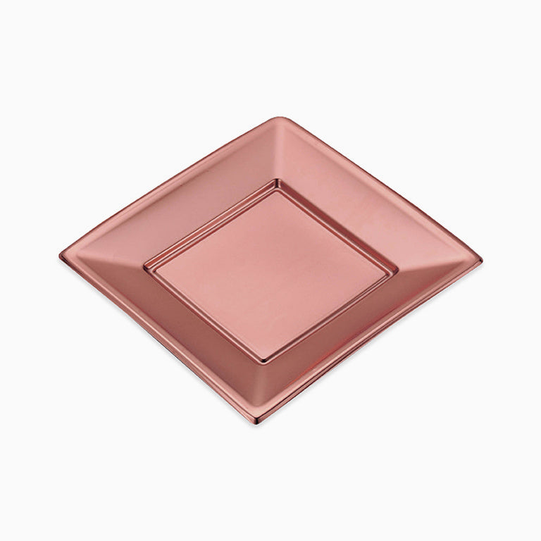 Plato Plástico PS Llano Cuadrado Metalizado 23 x 23 cm Oro Rosa 4 uds