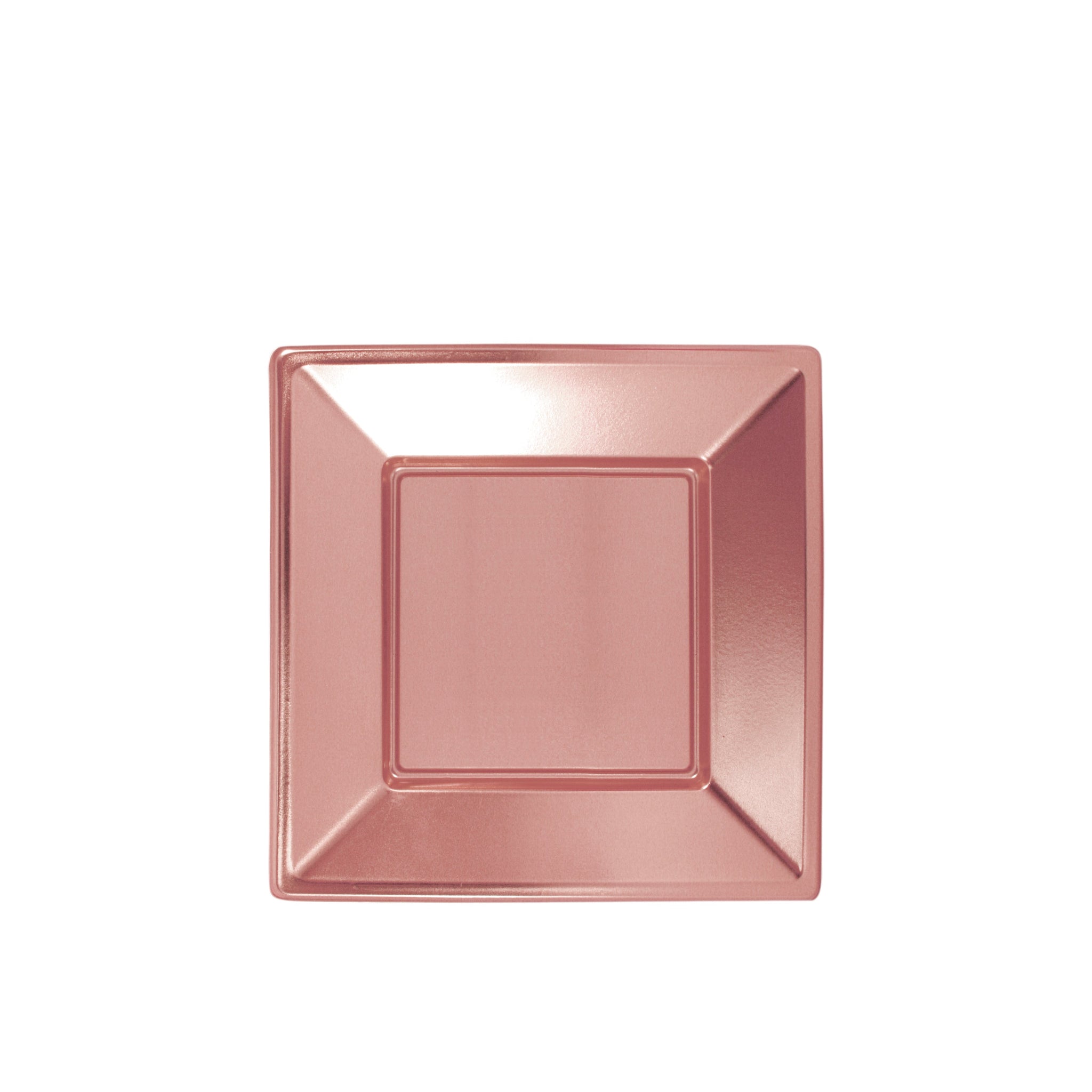 Plato Plástico Llano Cuadrado Metalizado 23 x 23 cm Oro Rosa
