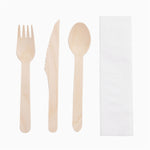 Set Madera Servilleta, Cuchara, Cuchillo y Tenedor 16 cm