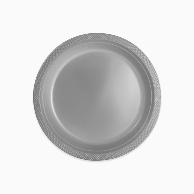 Plato Plástico Reutilizable Llano Redondo Ø22 cm Plata 288 Unidades