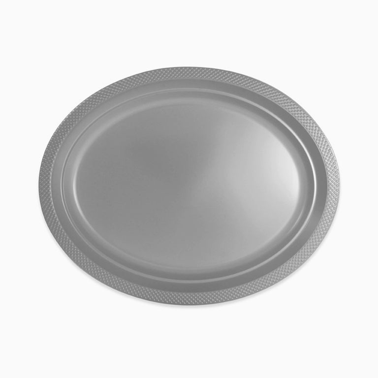 Bandeja Premium Ovalada Plástico 31 x 24.5 cm Plata