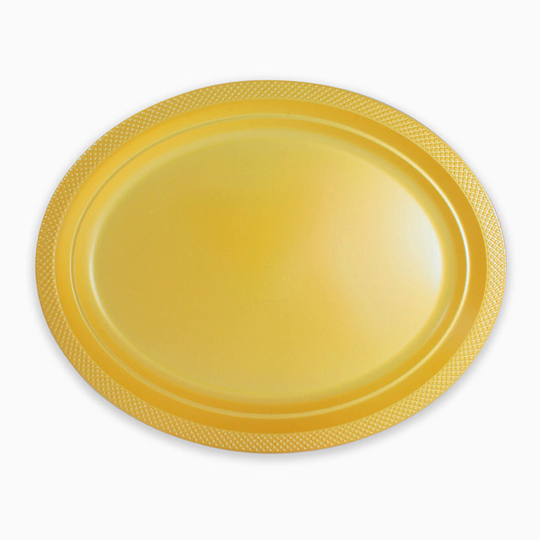 Bandeja Premium Ovalada Plástico Reutilizable Oro