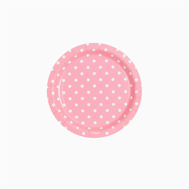 Plato Cartón Llano Redondo Postre Lunares Ø18 cm Rosa Pastel 8 uds