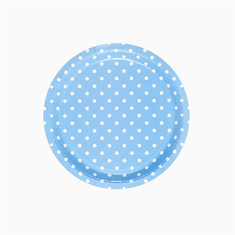 Plato Cartón Llano Redondo Lunares  Ø 23 cm Azul Pastel