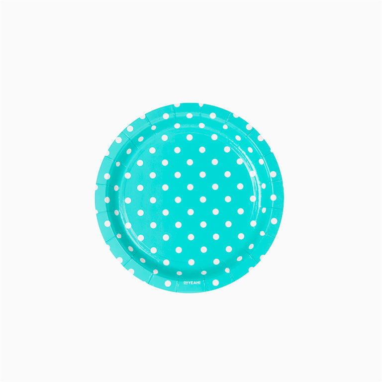 Plato Cartón Llano Redondo Postre Lunares Ø18 cm Verde Menta 8 uds