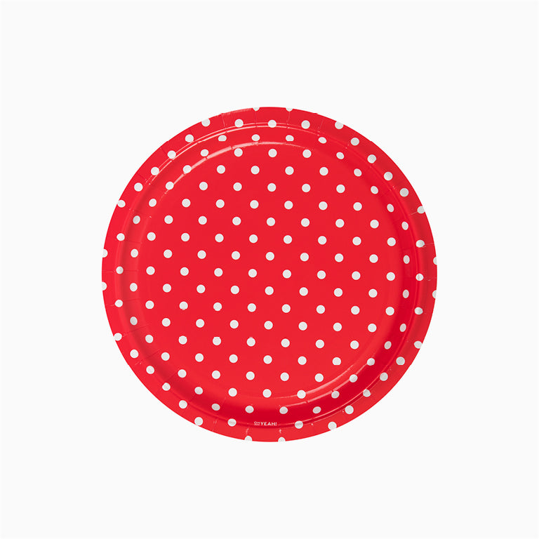 Plato Cartón Llano Redondo Lunares  Ø 23 cm Rojo