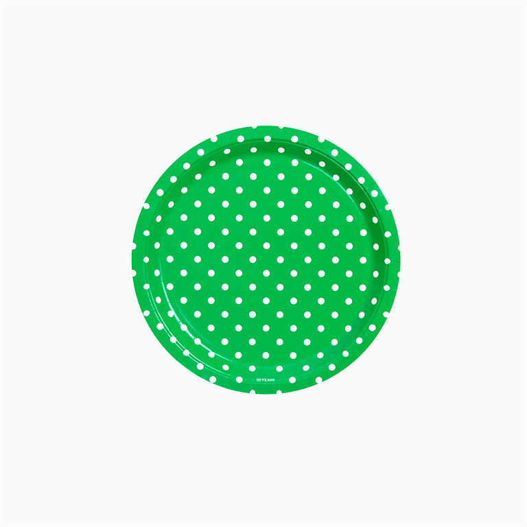 Plato Cartón Llano Redondo Postre Lunares Ø18 cm Verde 8 uds