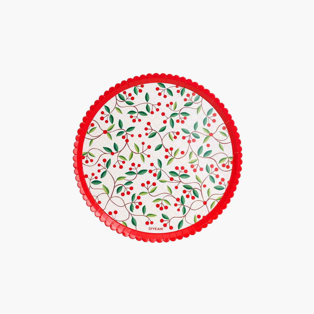 Plato Cartón Llano Postre Navidad Ø18 cm Acebo 8 uds