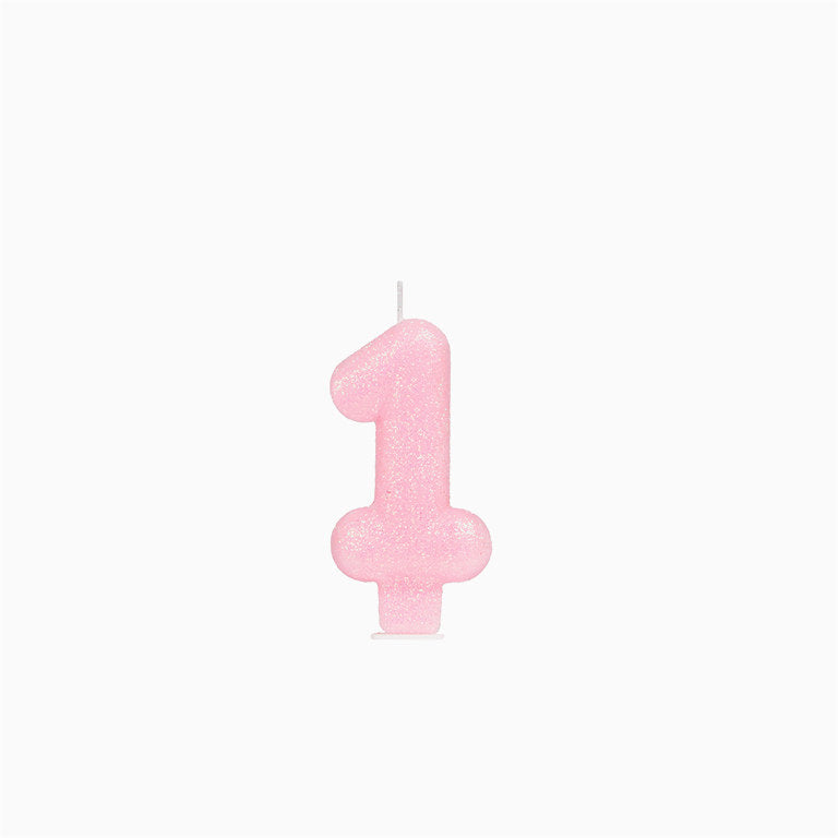 Vela Pequeña Glitter Número Rosa