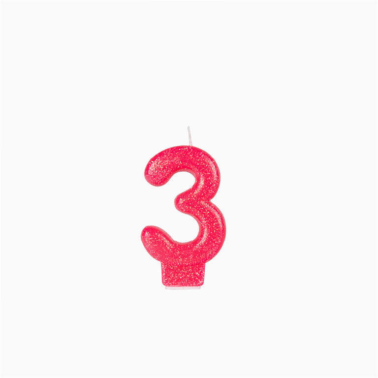 Vela Pequeña Glitter Fucsia Número