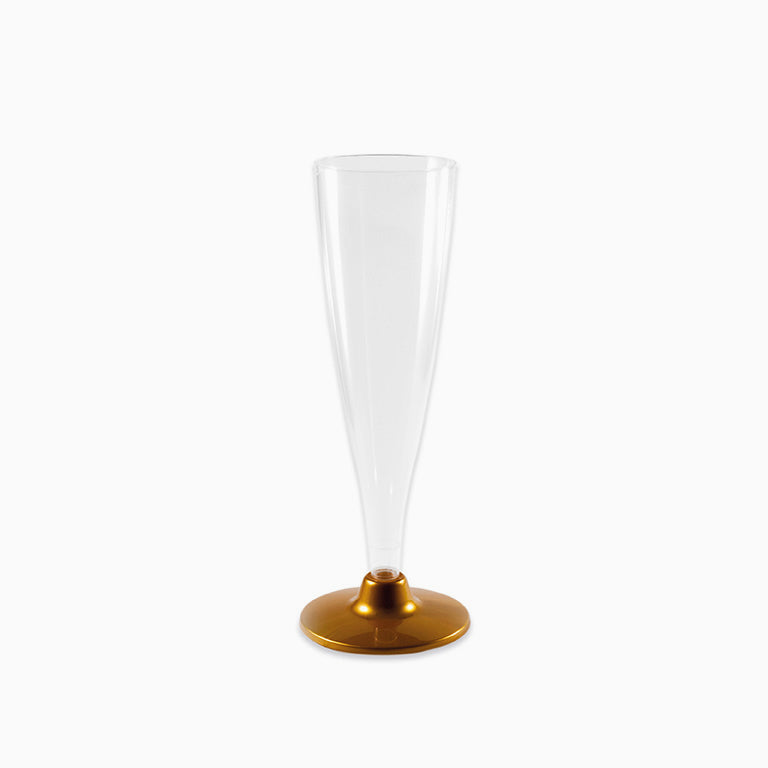 Copa Cava Flauta Transparente Con Pie Oro 140 cc