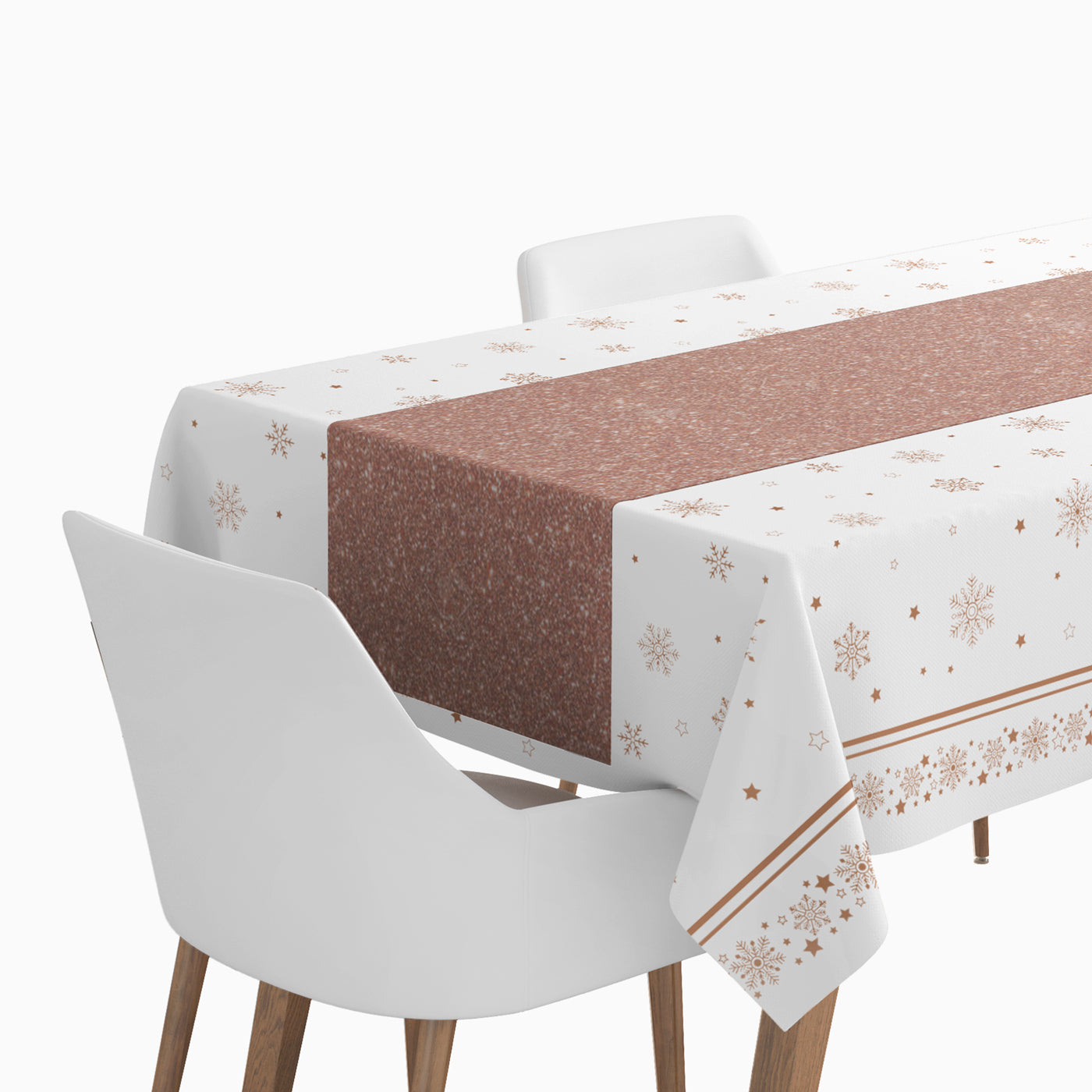 Rollo Mantel Navidad Copo de Nieve Oro Rosa
