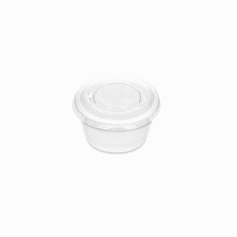 Salsera Plástico PS 100cc Blanca con Tapa Transparente 50 Uds