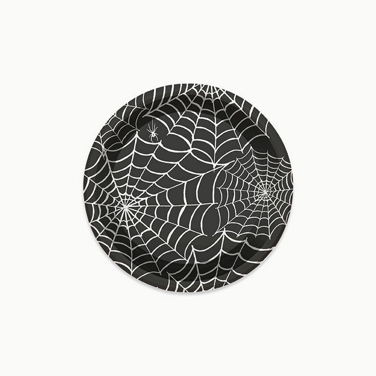 Plato Plástico Llano Redondo Postre Halloween Ø 18 cm Telaraña