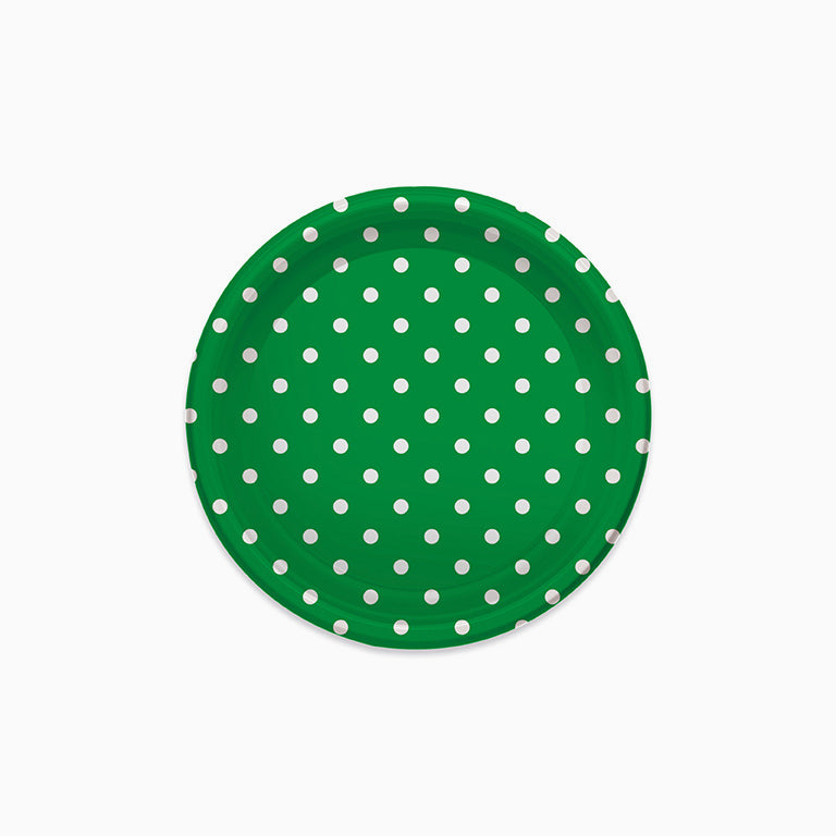 Plato Plástico Llano Redondo Postre Lunares Ø 18 cm Verde