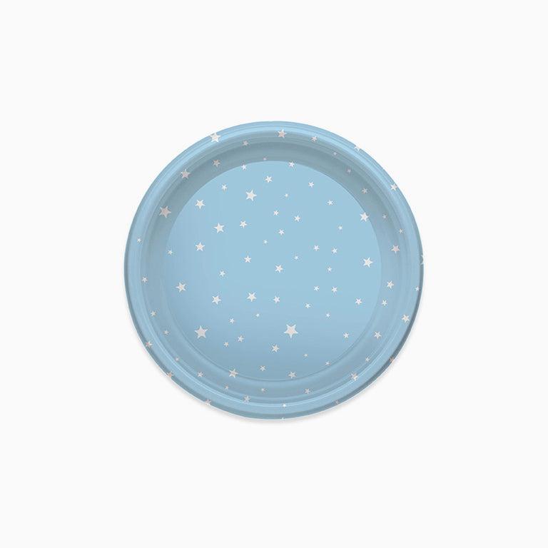 Plato Plástico Llano Redondo Estrellas Postre Ø 18 cm Azul