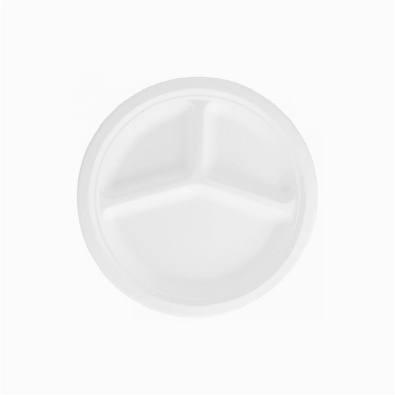 Plato Caña de Azúcar Redondo 3 Compartimientos Ø 26 cm Blanco