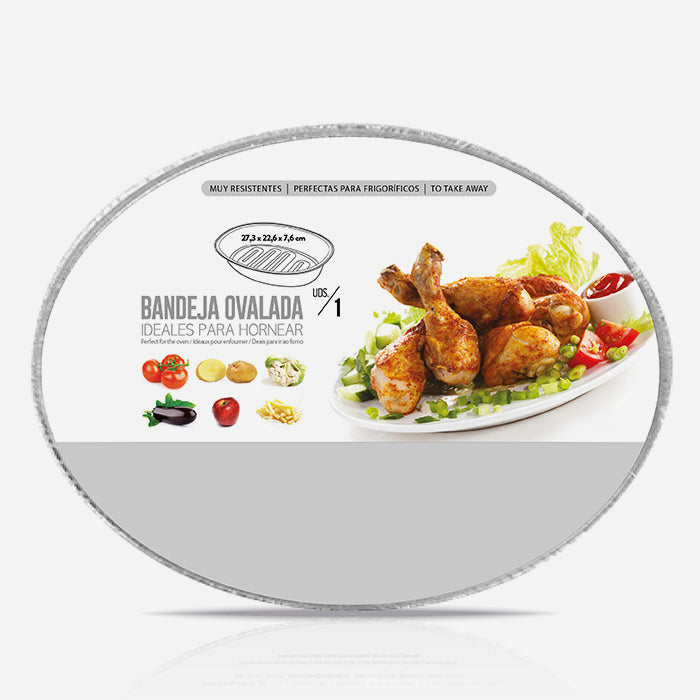Bandeja Aluminio Con Tapa Ovalada 27,3 x 22,6 x 7,6 cm / Pack 1 ud