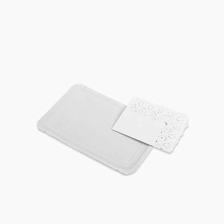 Bandeja Blonda Cartón Rectangular 14 x 21 cm con Blonda Blanco