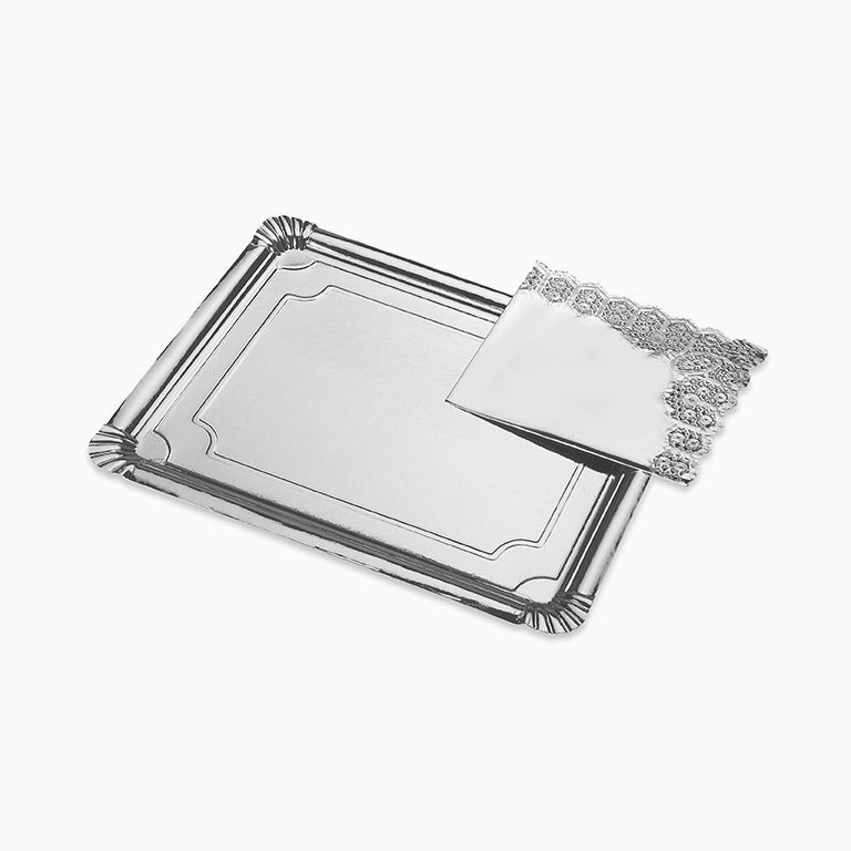 Bandeja Cartón Con Blonda Rectangular 25 x 34 cm Plata