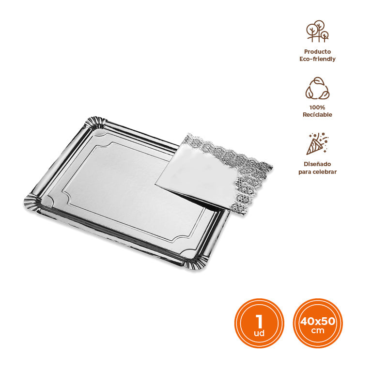 Bandeja Blonda Cartón Rectangular 40 x 50 cm Plata