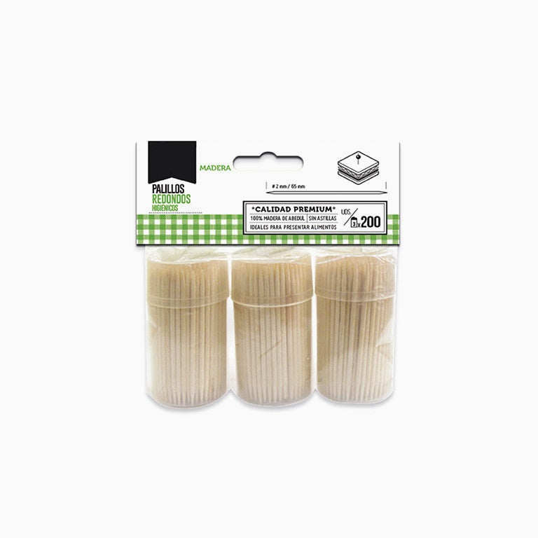 Bote Palillos Redondos Madera Pack 600 uds Repartidas 3 Botes