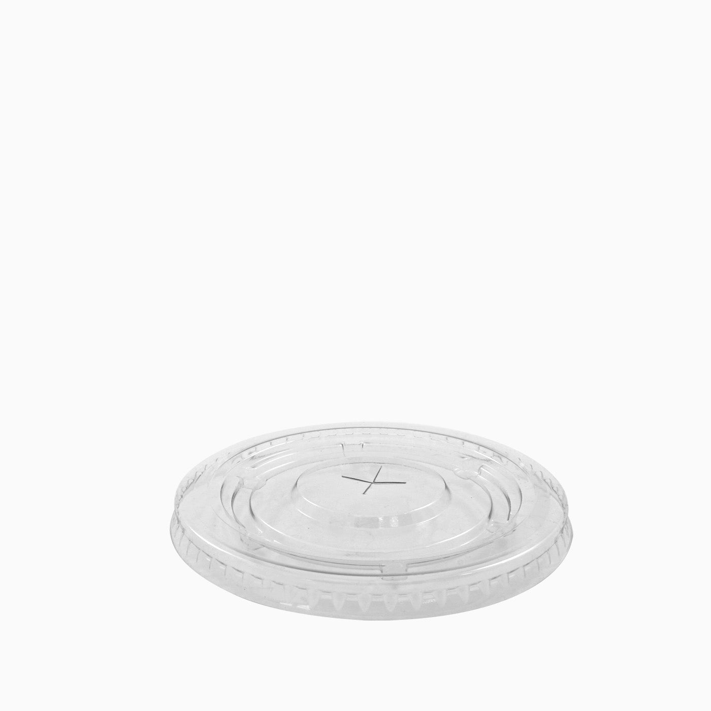 Tapa Plana Premium Plástico PET con Cruz 9,2cm Transparente 50 uds