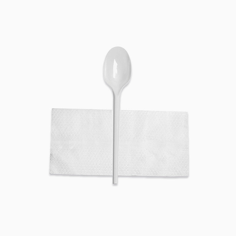 Set Plástico Servilleta y Cuchara 16.5 cm Blanco