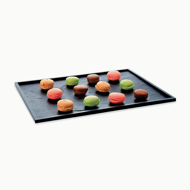 Bandeja Rectangular con Reborde Plástico PS Imitación Pizarra Reutilizable 38 x 27,4 cm 25 uds