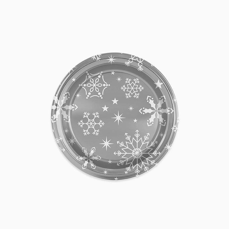 Plato Plástico PS Llano Redondo Postre Navidad Ø18 cm Plata 6 uds