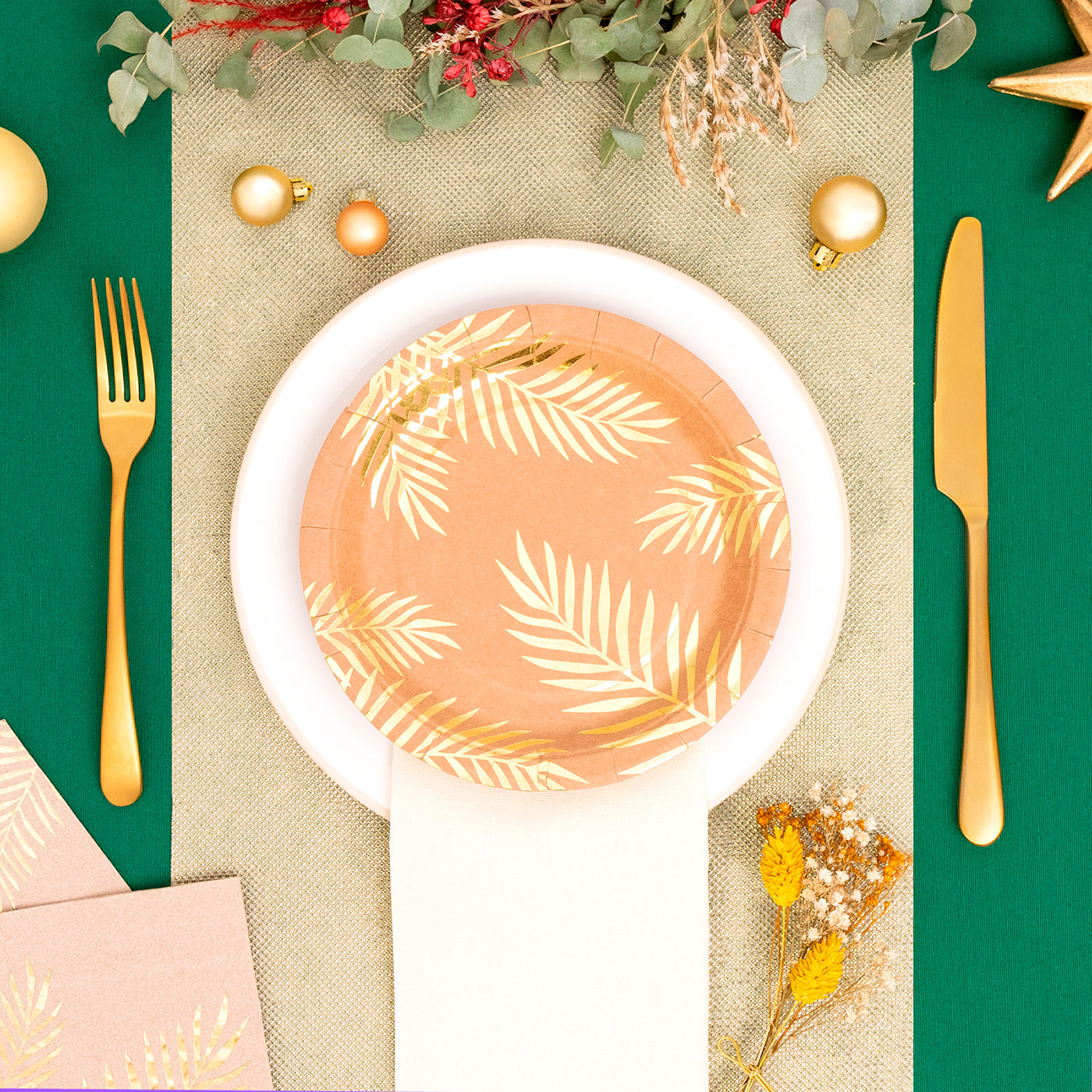 Plato Cartón Llano Redondo Navidad Ø 23 cm Kraft