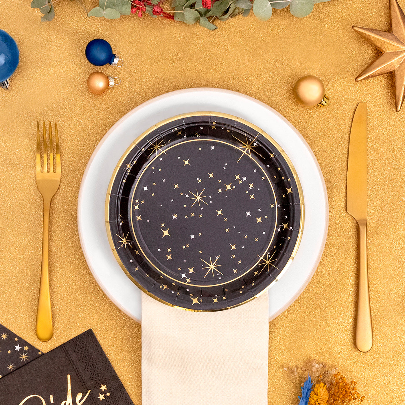 Plato Cartón Llano Navidad Ø23 cm Destellos 6 uds