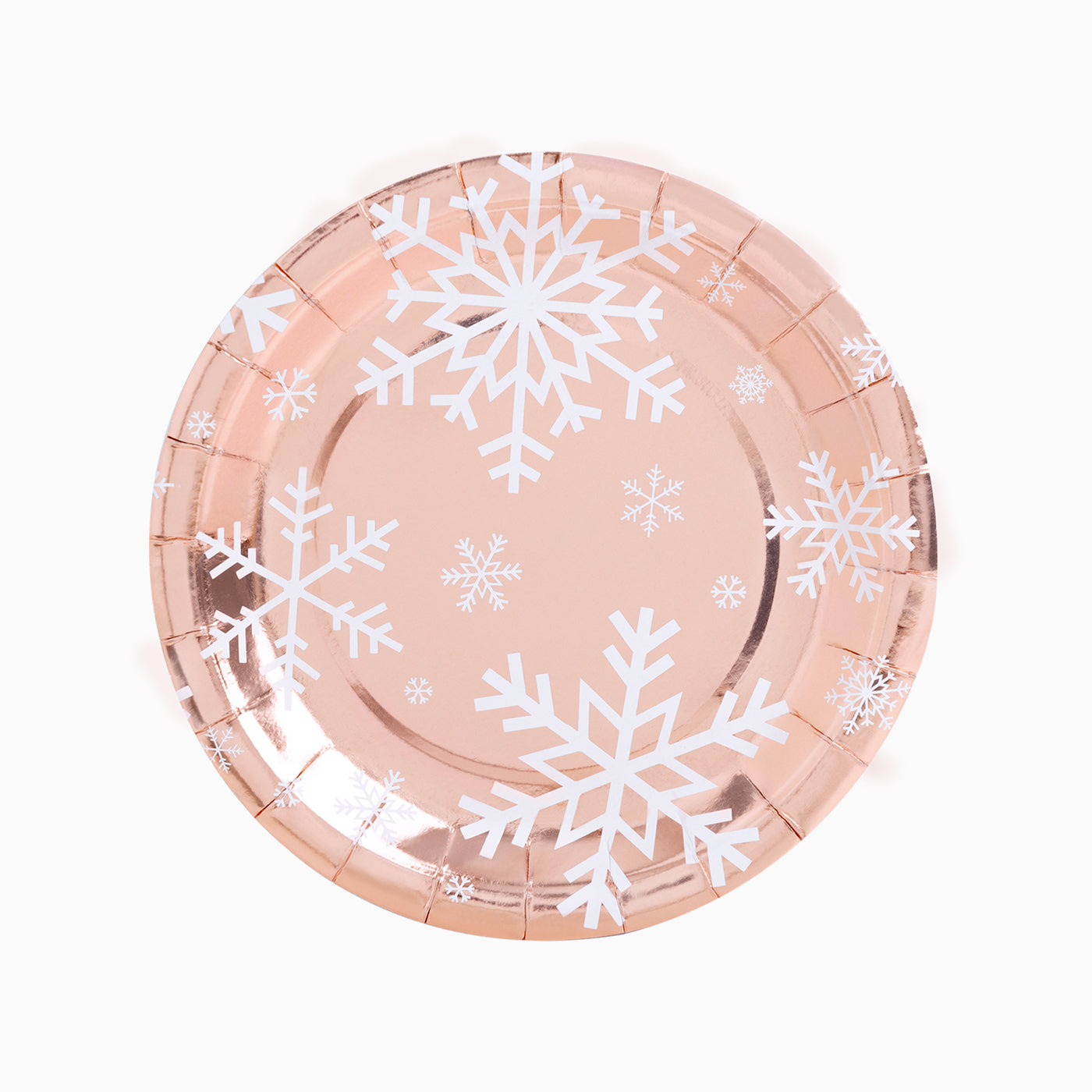 Plato Cartón Llano Navidad Ø 23 cm Copo Nieve Oro Rosa