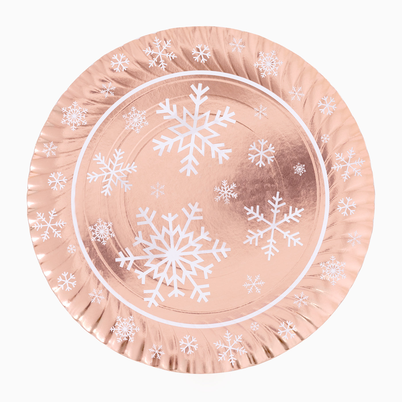 Bandeja Redonda Navidad Metalizada Ø30 cm Copo de Nieve Oro Rosa