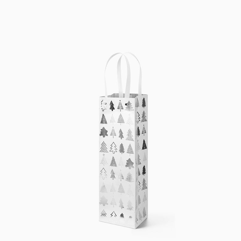 Bolsa Regalo Navidad Botella Árbol Metalizado Plata