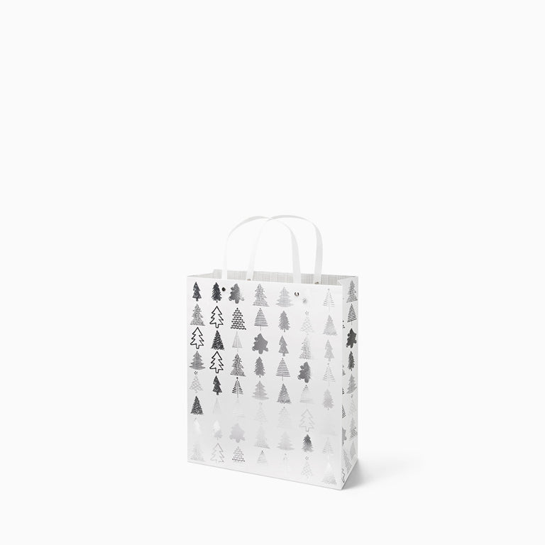 Bolsa Regalo Navidad Pequeña Árbol Metalizado Plata