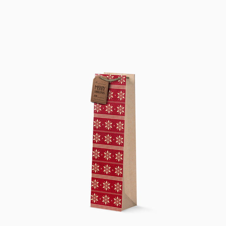 Bolsa Regalo Navidad Botella 10 x 8 x 35 cm Copo de Nieve Rojo